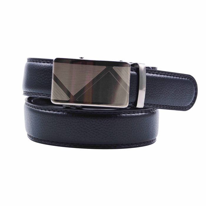 Cinturón Hombre automático Negro Hebilla Plateada Triángulos