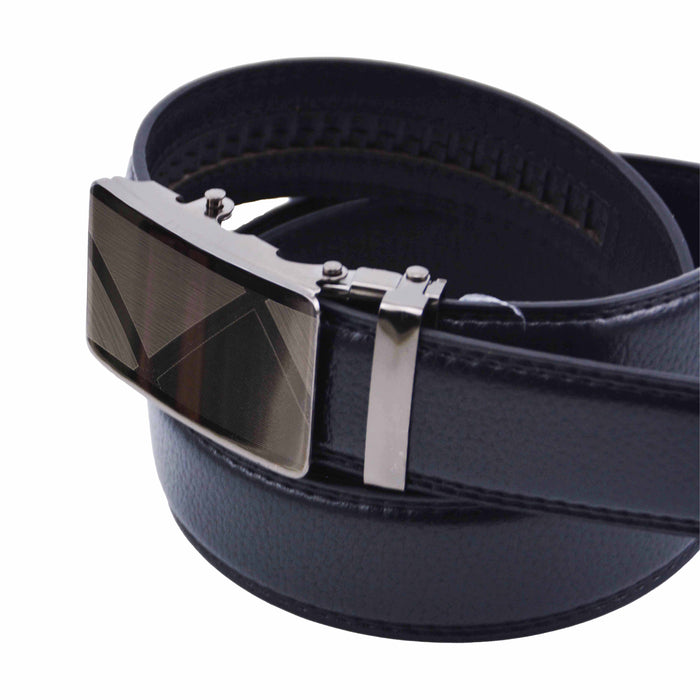 Cinturón Hombre automático Negro Hebilla Plateada Triángulos