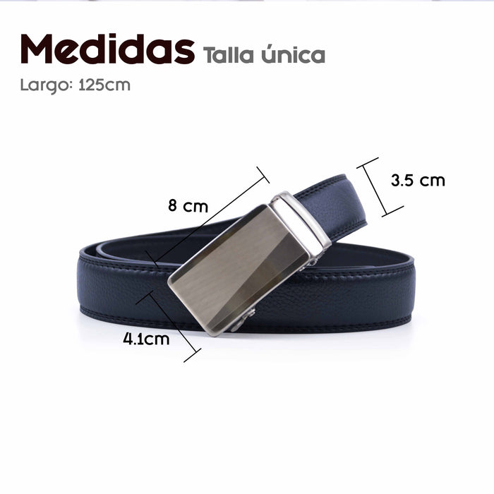 Cinturón Hombre automático Negro Hebilla Plateada Gruesa