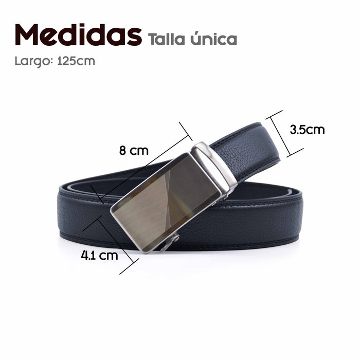 Cinturón Hombre automático Negro Hebilla Plateada