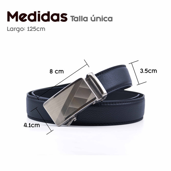 Cinturón Hombre automático Negro Hebilla Plateada