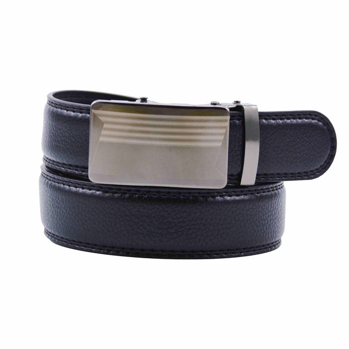 Cinturón Hombre automático Negro Hebilla Plateada Lineas