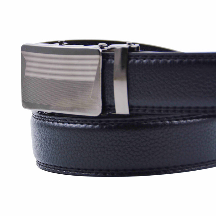 Cinturón Hombre automático Negro Hebilla Plateada Lineas