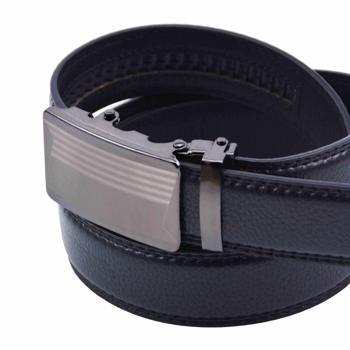 Cinturón Hombre automático Negro Hebilla Plateada Lineas