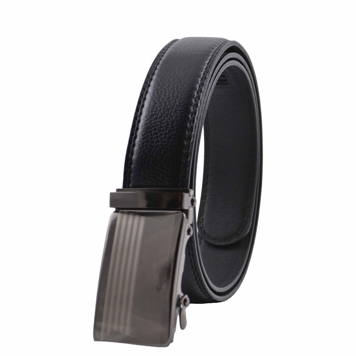 Cinturón Hombre automático Negro Hebilla Plateada Lineas