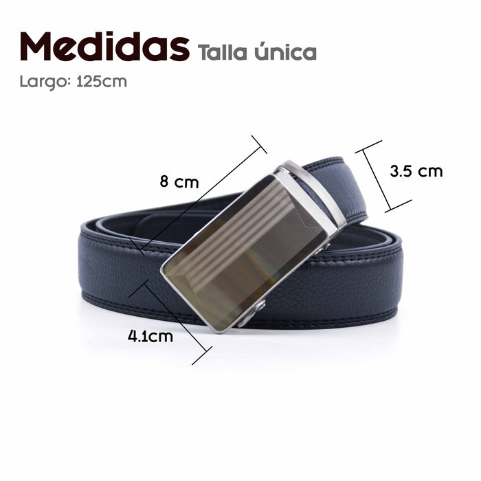 Cinturón Hombre automático Negro Hebilla Plateada Lineas