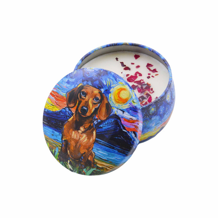 Vela Aromática Limón Perro Salchicha Café Pintura