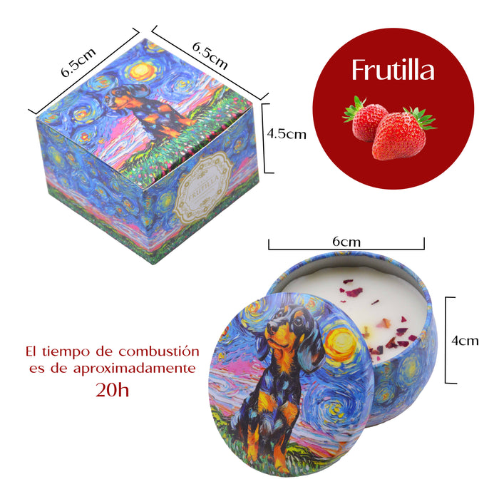 Vela Aromática Frutilla Perro Salchicha Negro Pintura