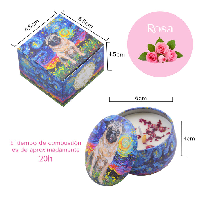 Vela Aromática Rosa Perro Pug Pintura