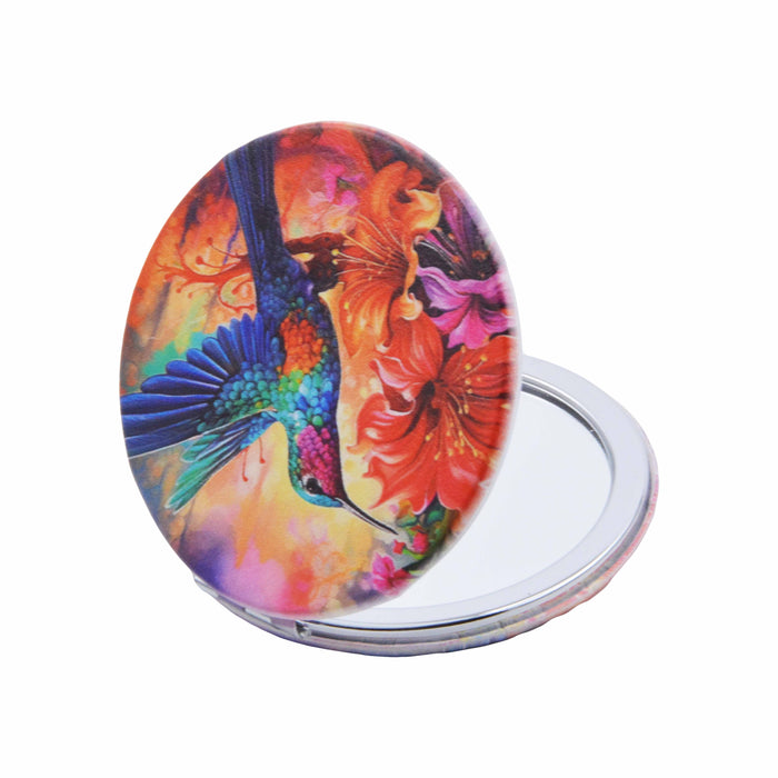 Espejo de Cartera Colibrí con Flor de Hibiscus