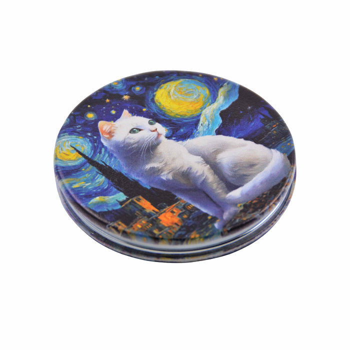Espejo de Cartera Gato Blanco Noche