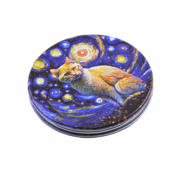 Espejo de Cartera Gato Amarillo Noche
