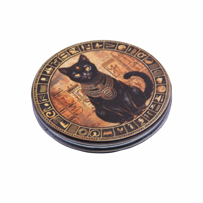 Espejo de Cartera Dorado Gato Egipcio Negro