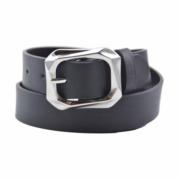 Cinturón Mujer Negro Hebilla Rectangular Clásica Plateada