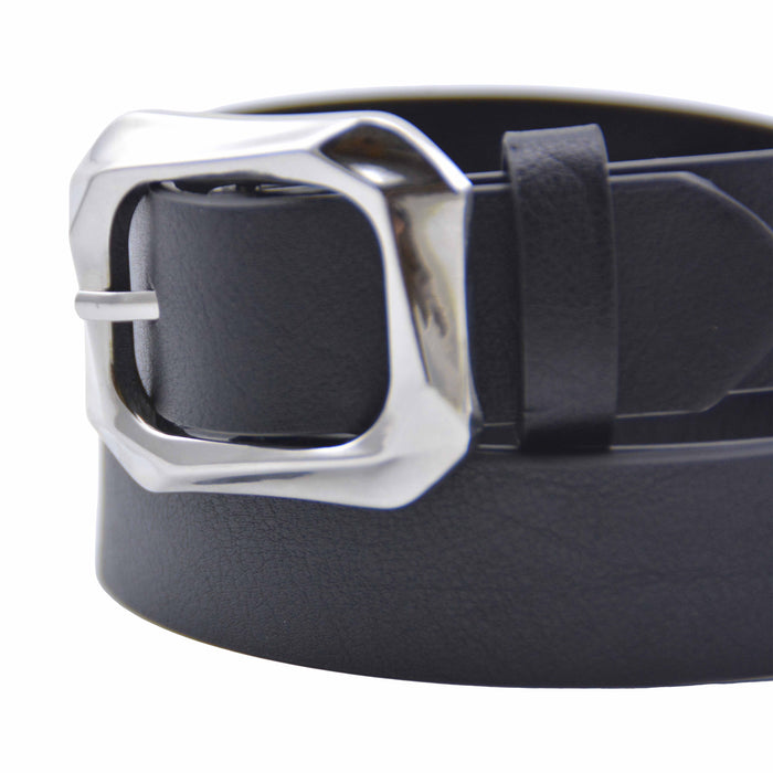 Cinturón Mujer Negro Hebilla Rectangular Clásica Plateada