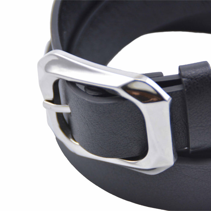 Cinturón Mujer Negro Hebilla Rectangular Clásica Plateada