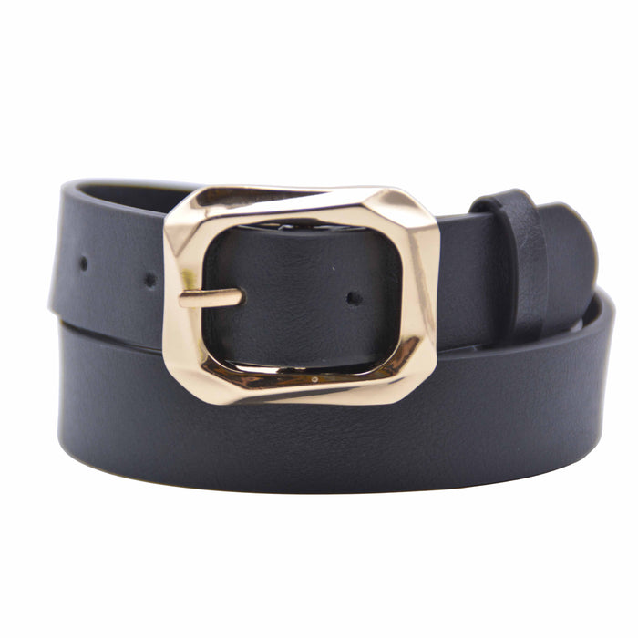 Cinturón Mujer Negro Hebilla Rectangular Clásica Dorada