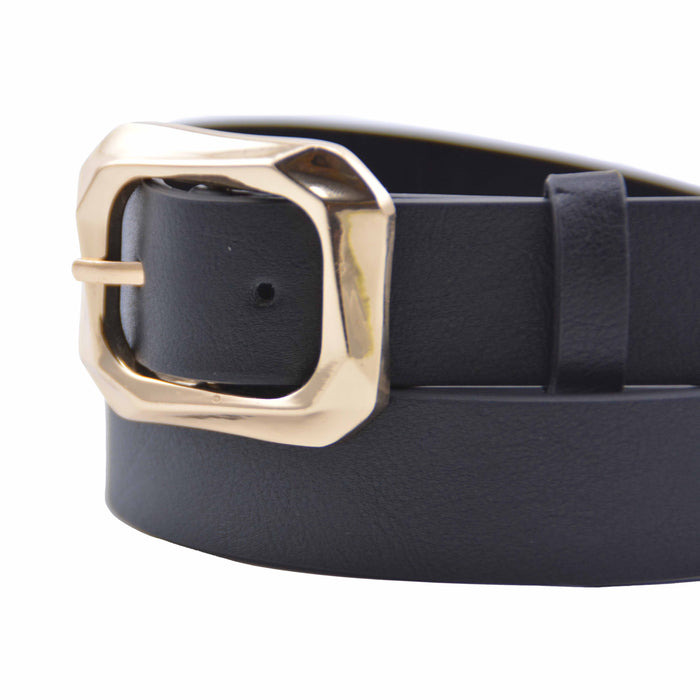 Cinturón Mujer Negro Hebilla Rectangular Clásica Dorada