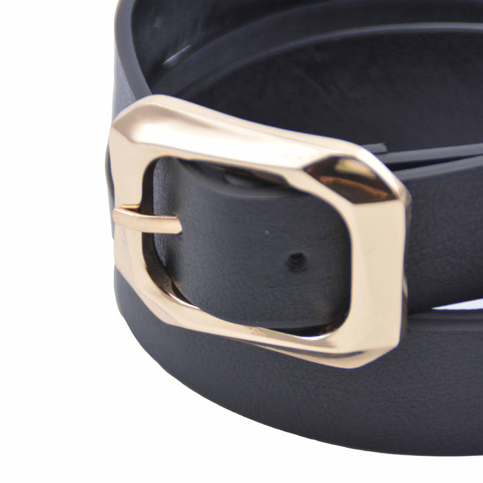 Cinturón Mujer Negro Hebilla Rectangular Clásica Dorada