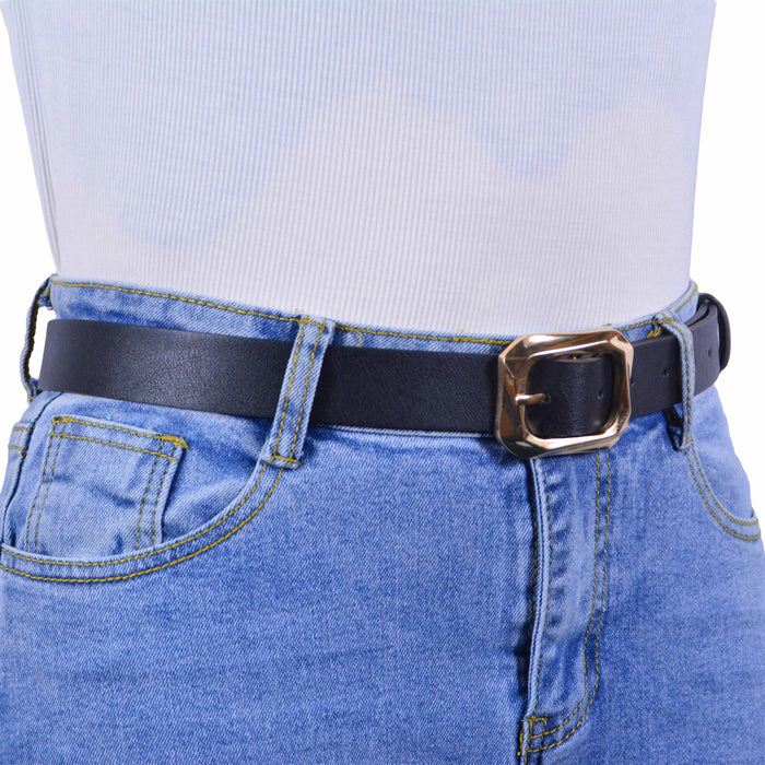 Cinturón Mujer Negro Hebilla Rectangular Clásica Dorada