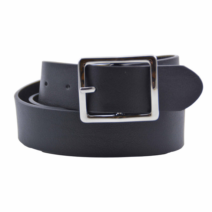 Cinturón Mujer Negro Hebilla Rectangular Clásica Plateada