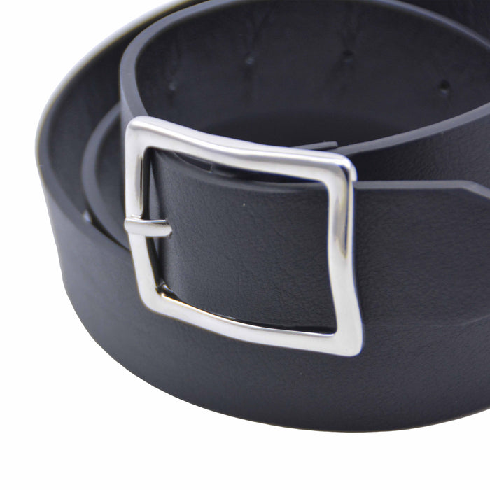 Cinturón Mujer Negro Hebilla Rectangular Clásica Plateada