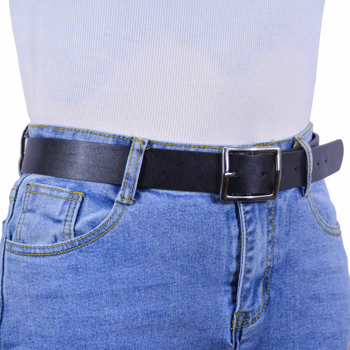 Cinturón Mujer Negro Hebilla Rectangular Clásica Plateada
