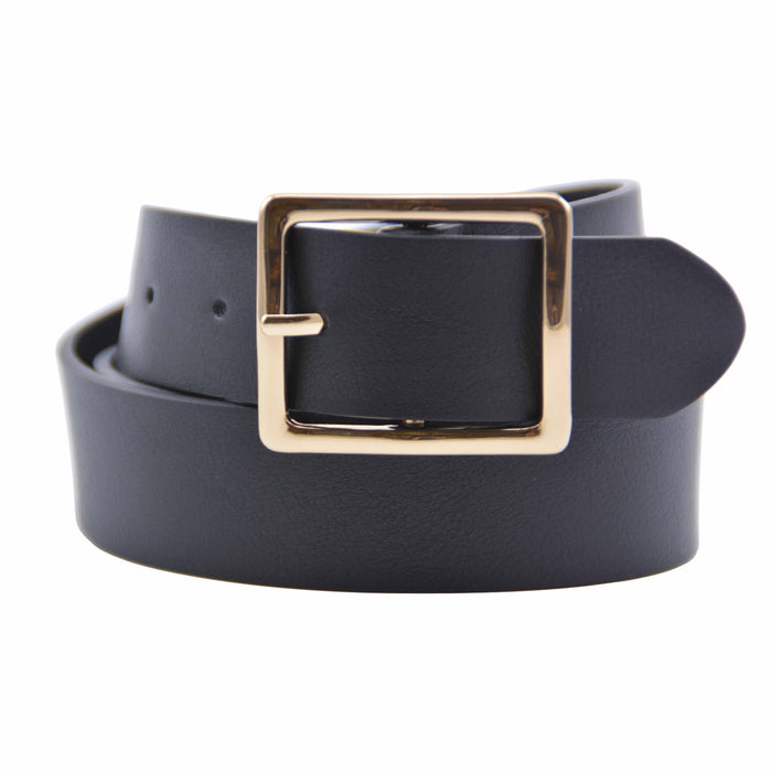 Cinturón Mujer Negro Hebilla Rectangular Clásica Dorada