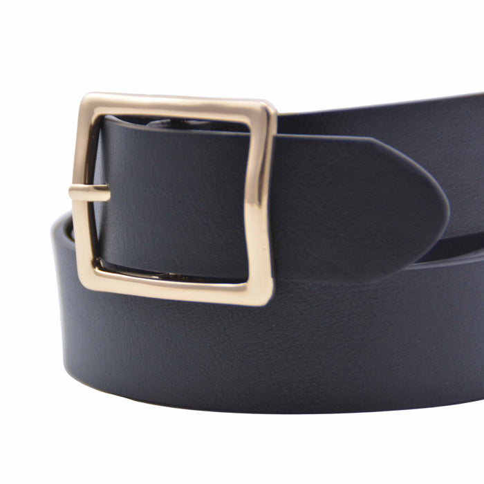 Cinturón Mujer Negro Hebilla Rectangular Clásica Dorada