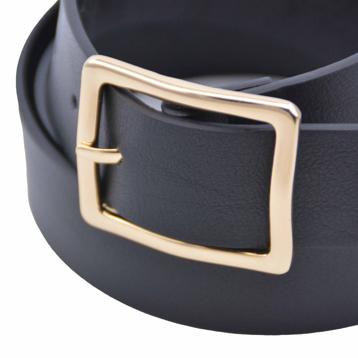 Cinturón Mujer Negro Hebilla Rectangular Clásica Dorada