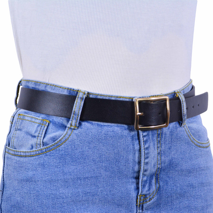 Cinturón Mujer Negro Hebilla Rectangular Clásica Dorada