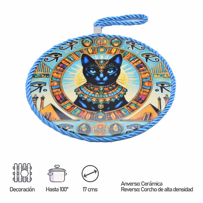 Posaollas Cara de Gato Negro Azul Claro