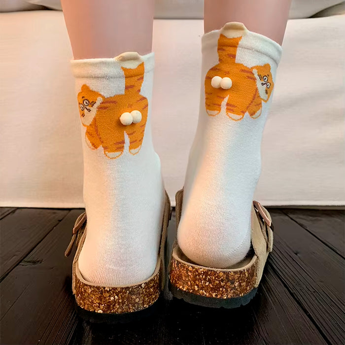 Calcetines Gato Naranja con Cola