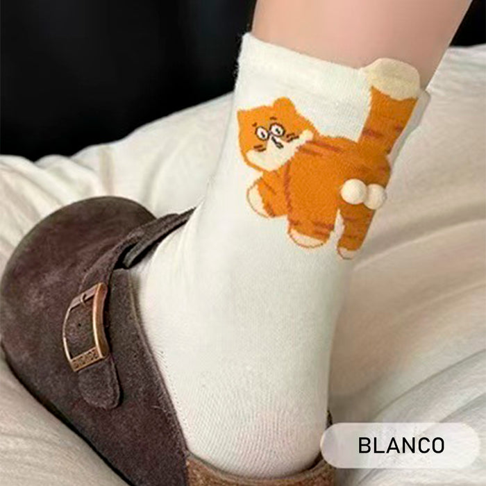 Calcetines Gato Naranja con Cola