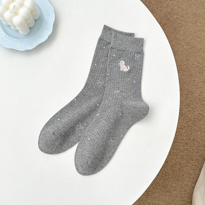 Calcetines Punto de Perro Poodle Blanco