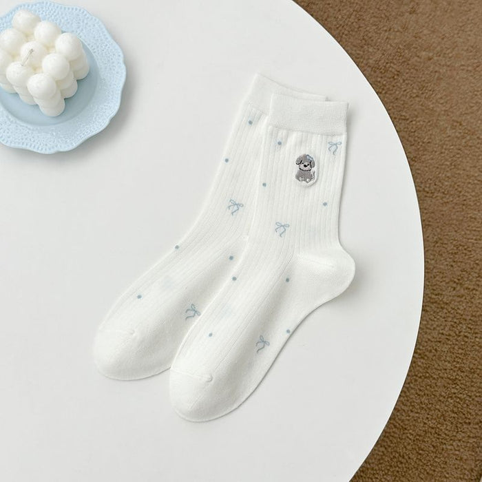 Calcetines Punto de Perrita con Lazo Azul