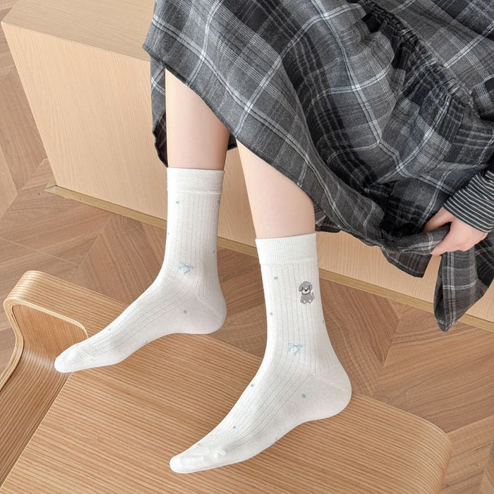 Calcetines Punto de Perrita con Lazo Azul