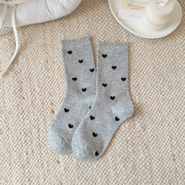 Calcetines Mini Corazones Negros Fondo Gris