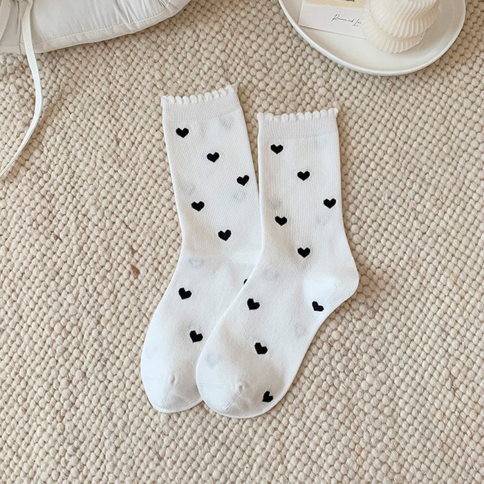 Calcetines Mini Corazones Negros Fondo Blanco