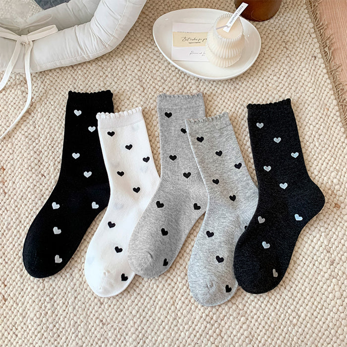 Calcetines Mini Corazones Negros Fondo Gris