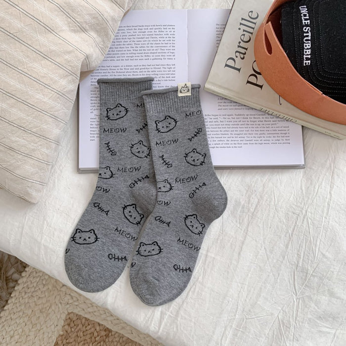 Calcetines Pecesitos Caras de Gatitos Gris Meow