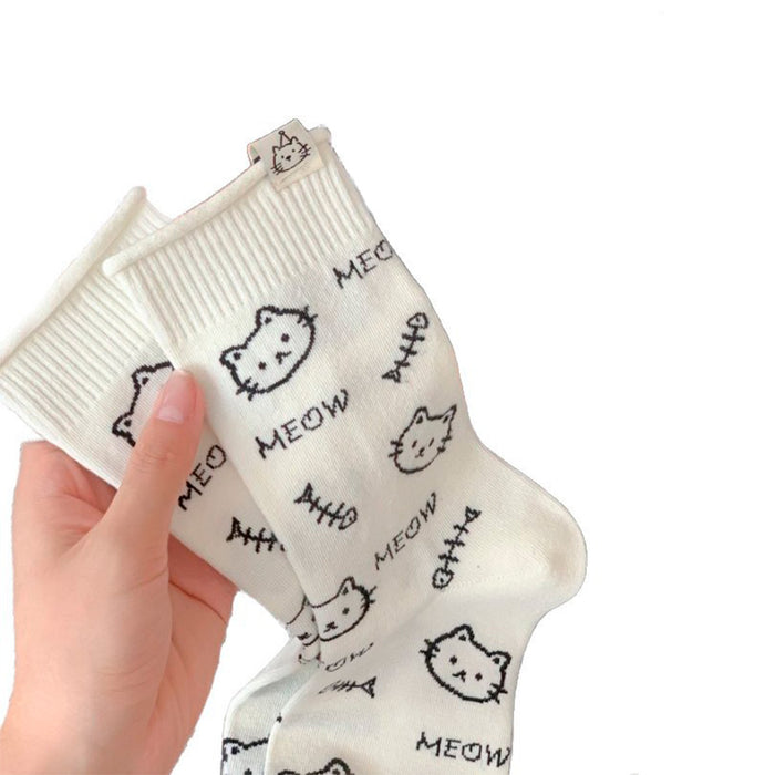 Calcetines Pecesitos Caras de Gatitos Blanco Meow