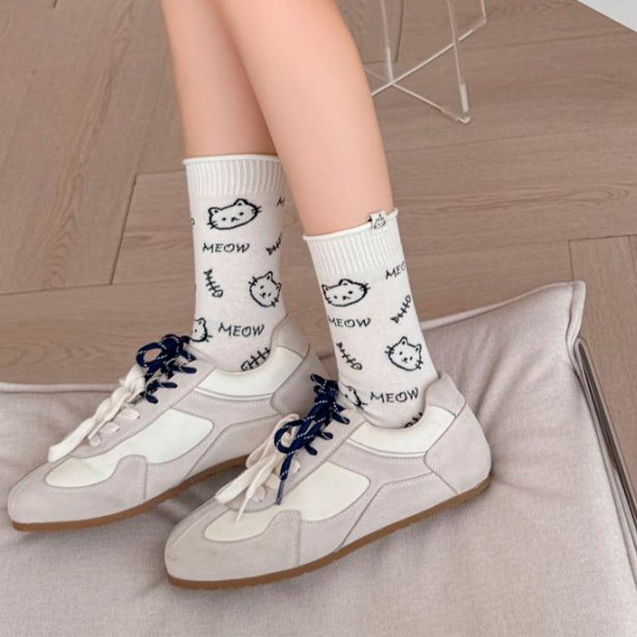 Calcetines Pecesitos Caras de Gatitos Blanco Meow