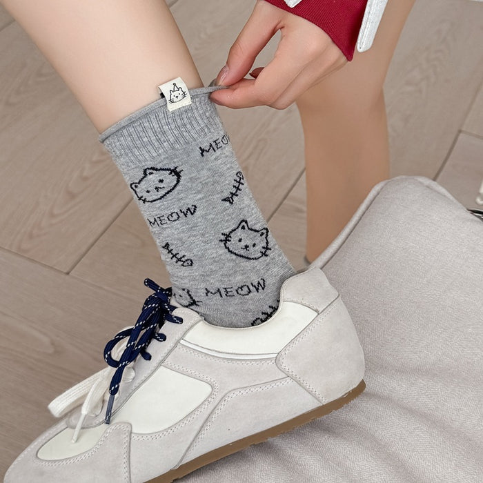 Calcetines Pecesitos Caras de Gatitos Gris Meow