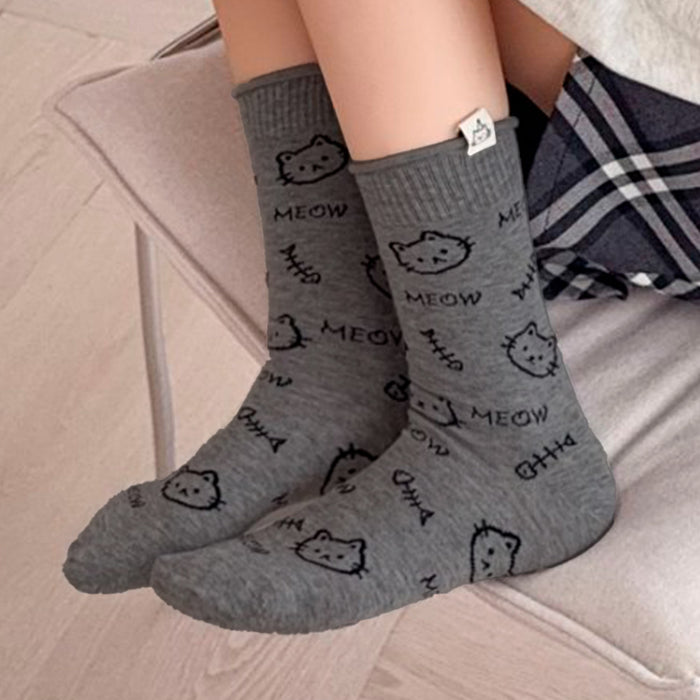 Calcetines Pecesitos Caras de Gatitos Gris Meow