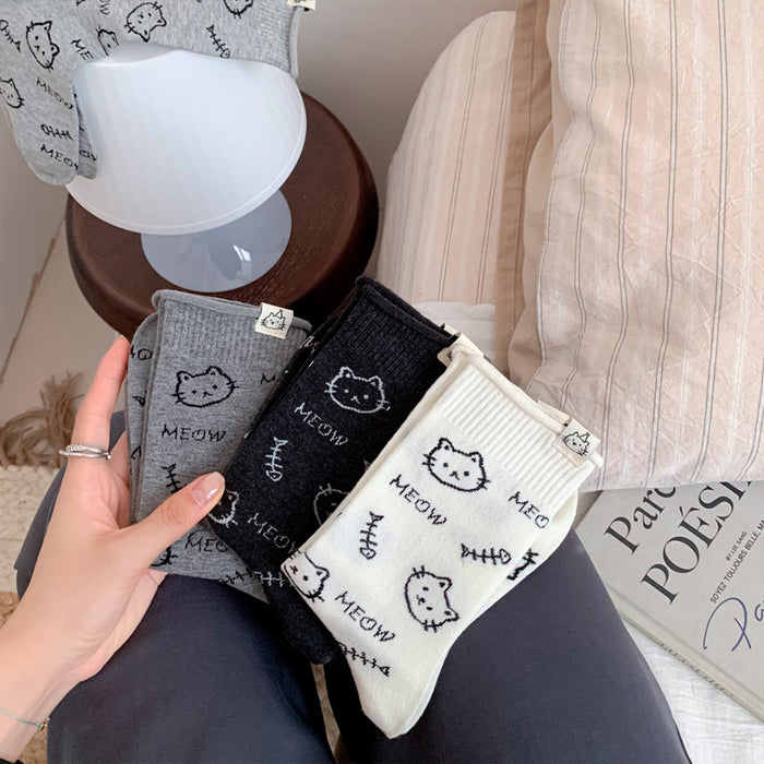 Calcetines Pecesitos Caras de Gatitos Gris Meow