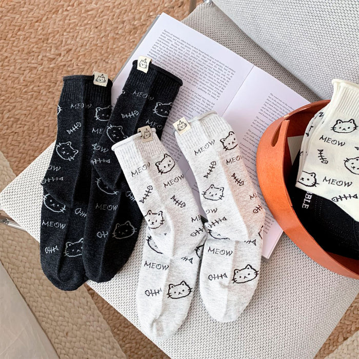 Calcetines Pecesitos Caras de Gatitos Gris Meow