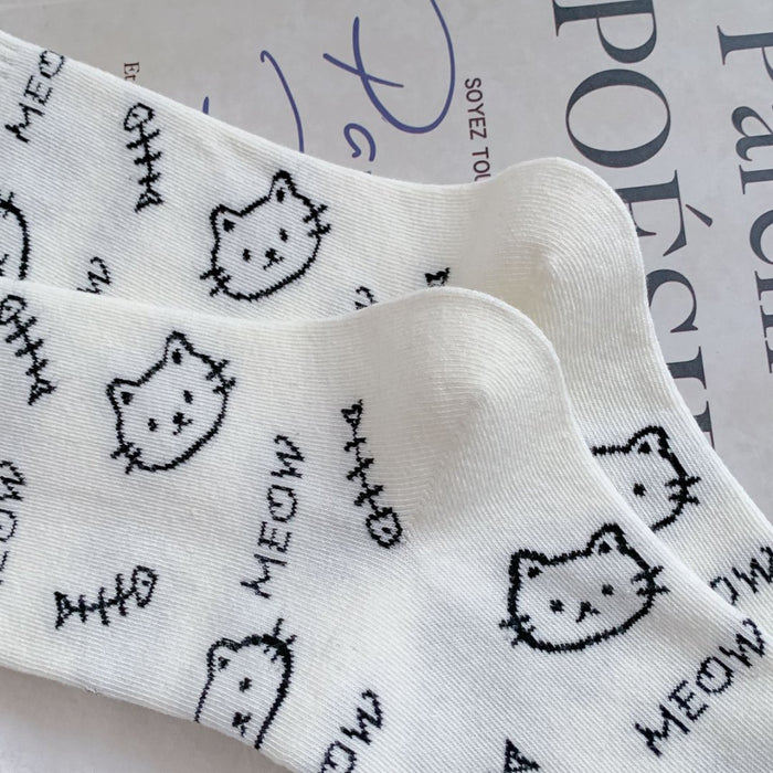 Calcetines Pecesitos Caras de Gatitos Blanco Meow