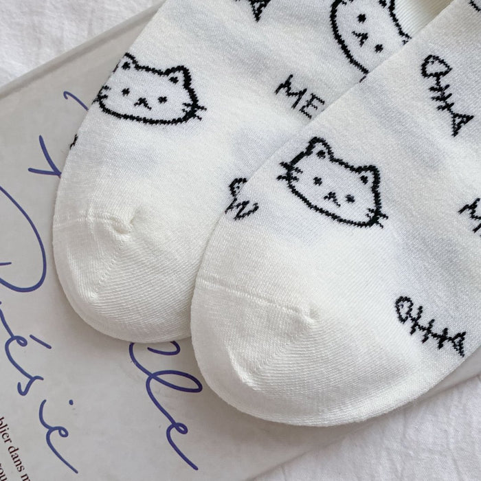 Calcetines Pecesitos Caras de Gatitos Blanco Meow