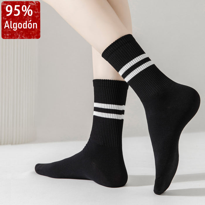 Calcetines Largos Negros Rayas Blancas 36-40